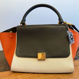Celine Trapeze Tricolor Leather and Canvas Bag